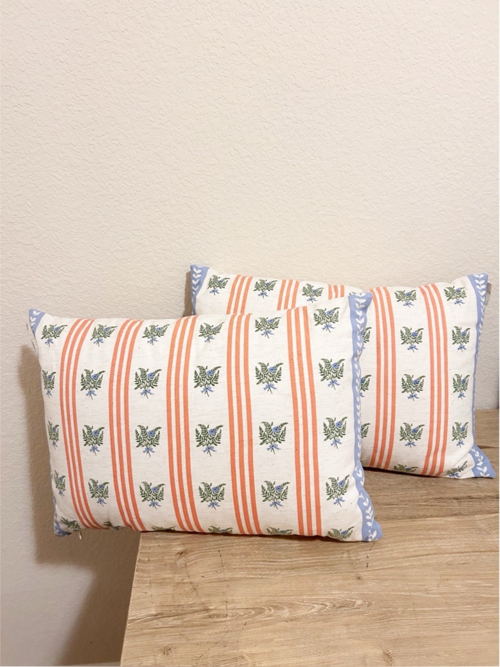 New Anthropologie Tess Cotton Screen Printed Floral Striped Pillow - Picture 2 of 4